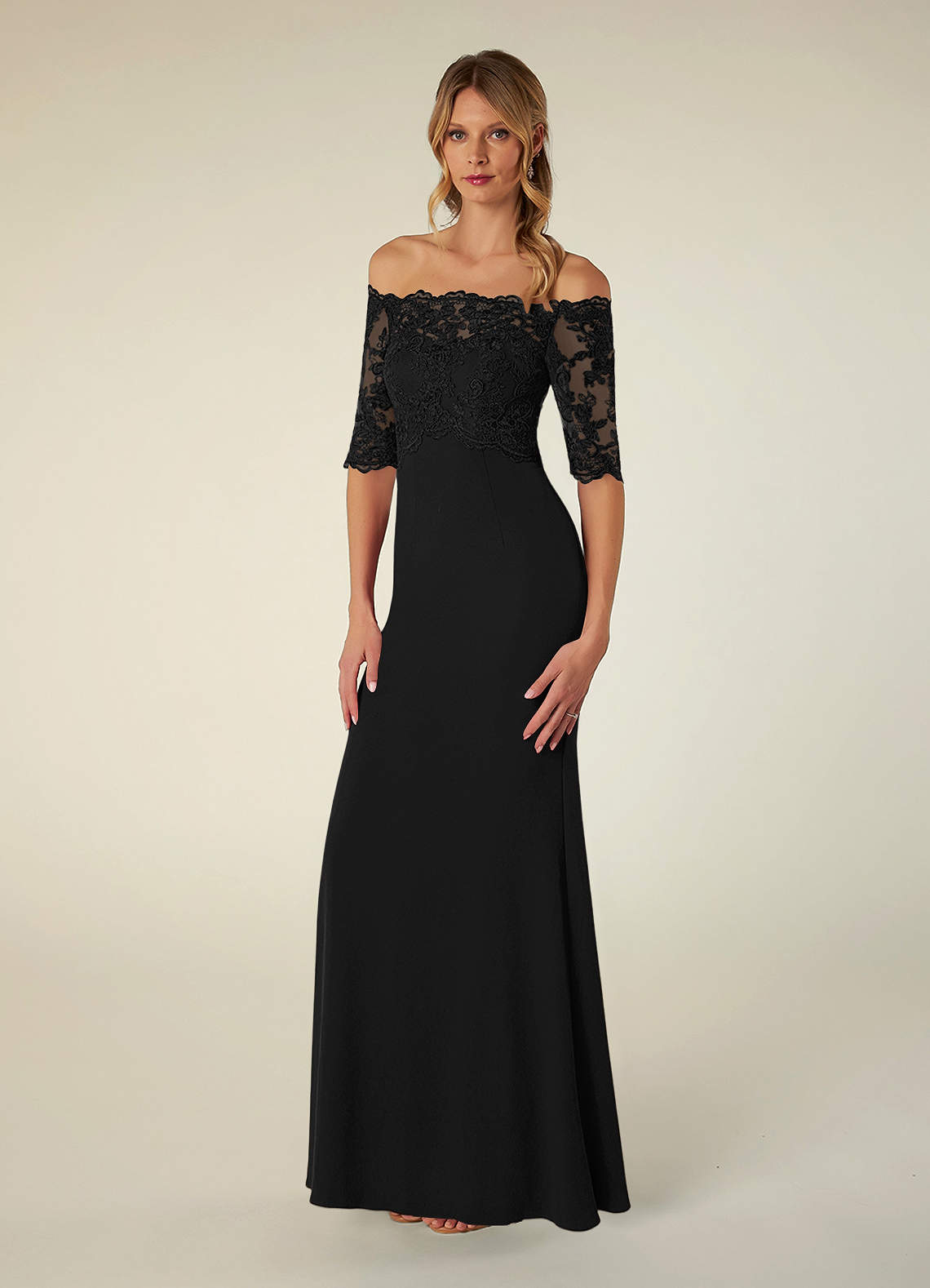 off the shoulder wedding dress lace Marisa Off-Shoulder Long Sleeve Lace Gown main image 1