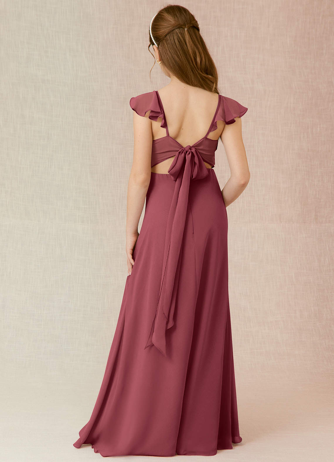 Azazie Everett Junior Vestido de Merlot de Gasa de Corte En A image1