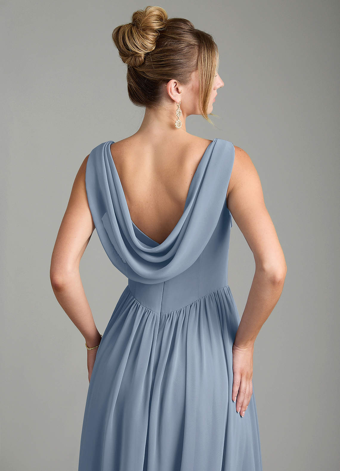 Azazie Novi Bridesmaid Dresses Dusty Blue A-Line Pleated Chiffon Dress image1