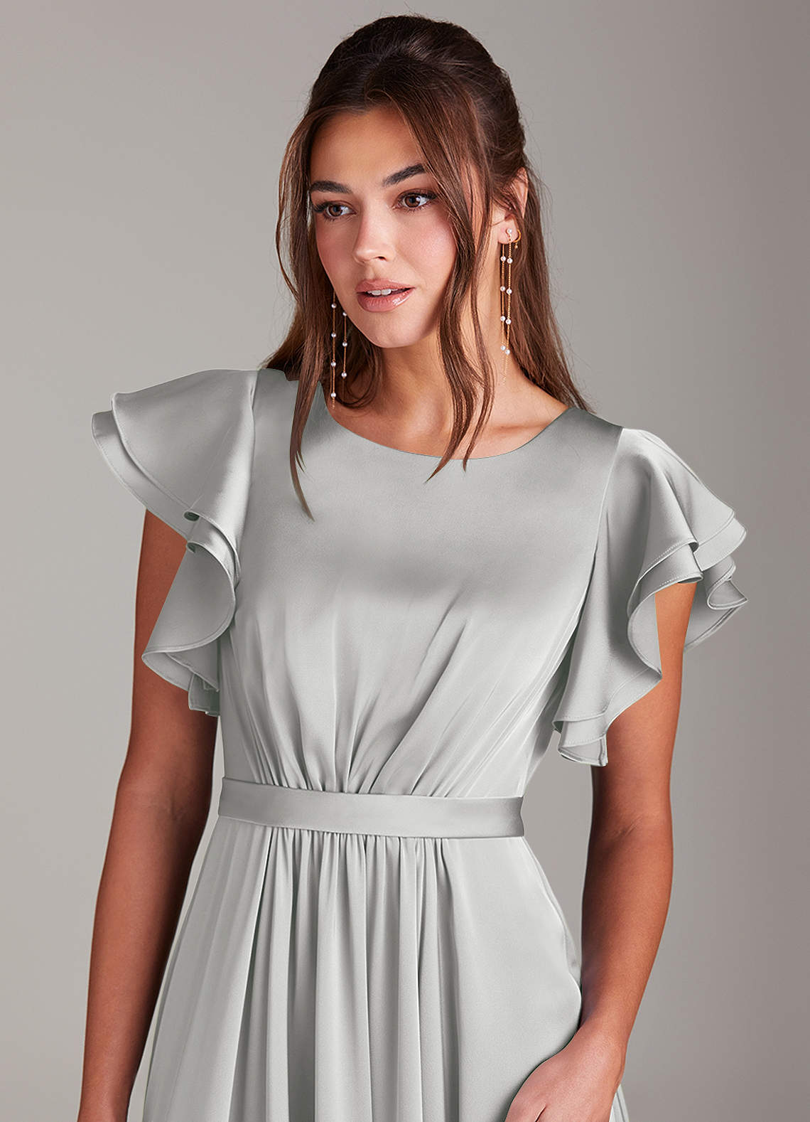 Azazie Daphne Modest Bridesmaid Dresses in Silver | Azazie CA