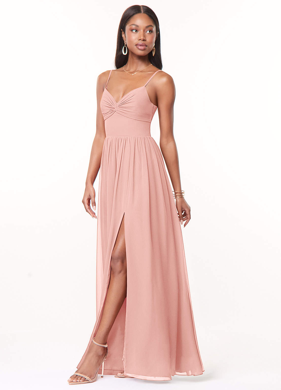 Azazie A-Line V-Neck Floor-Length Chiffon Bridesmaid Dresses - Rosette Azazie Zeya Rosette Bridesmaid Dresses | Azazie