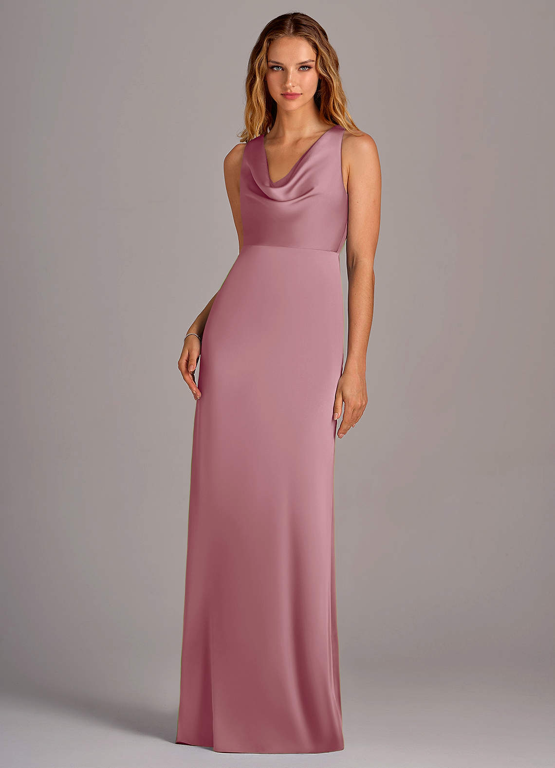 Azazie Wrenlee Bridesmaid Dresses Vintage Mauve A-Line Stretch Satin Dress image1