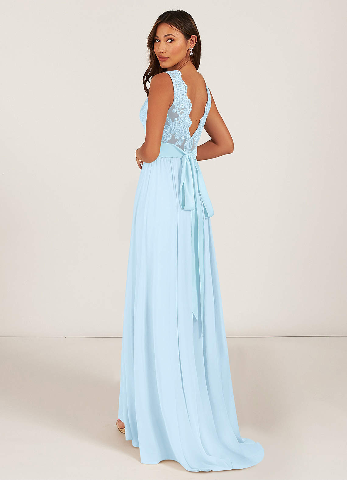 Azazie Gertrude Bridesmaid Dresses Sky Blue A-Line Lace Chiffon Dress image4