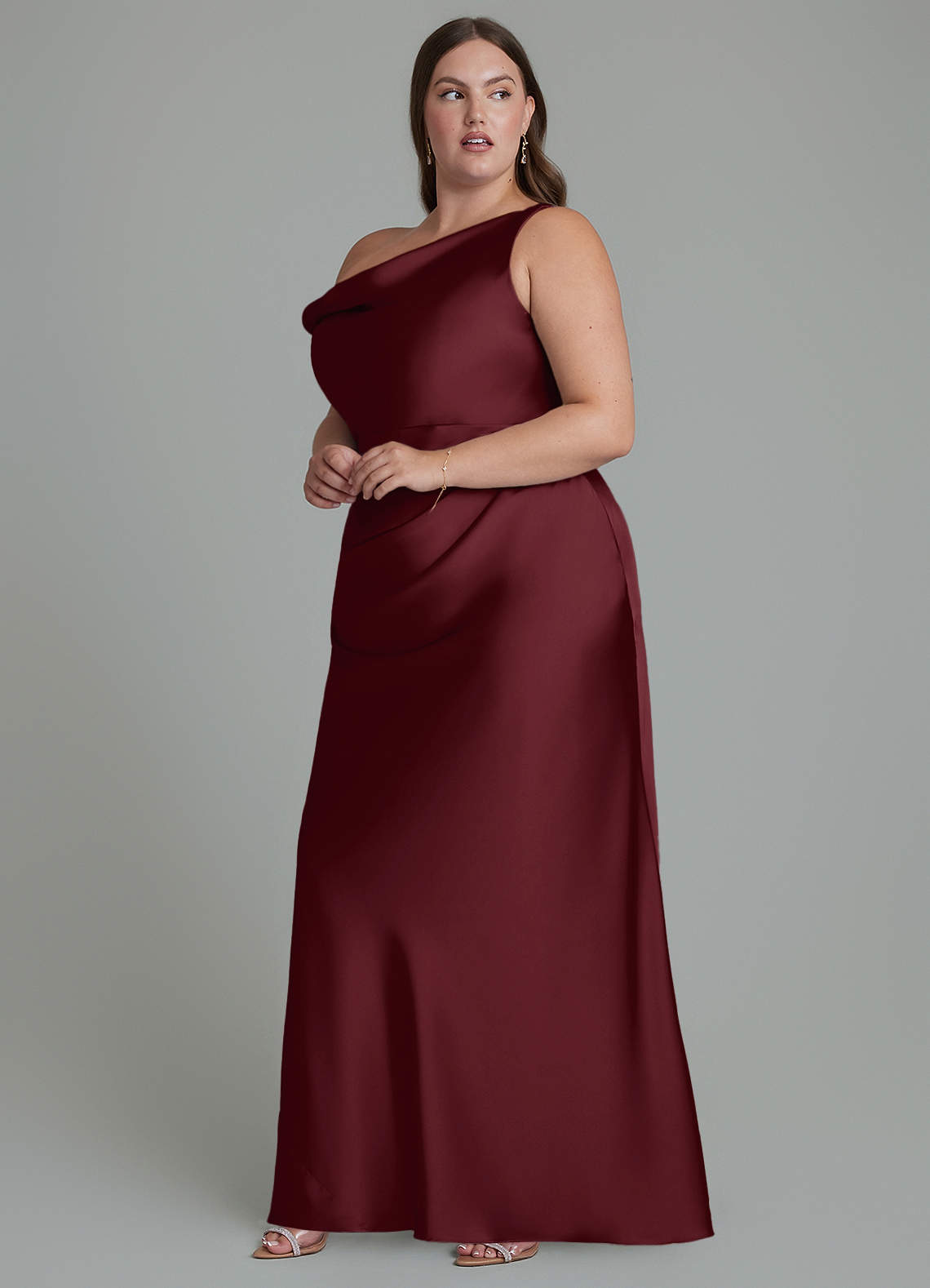 Azazie Emerson Bridesmaid Dresses Cabernet Mermaid Off the Shoulder Stretch Satin Dress image9
