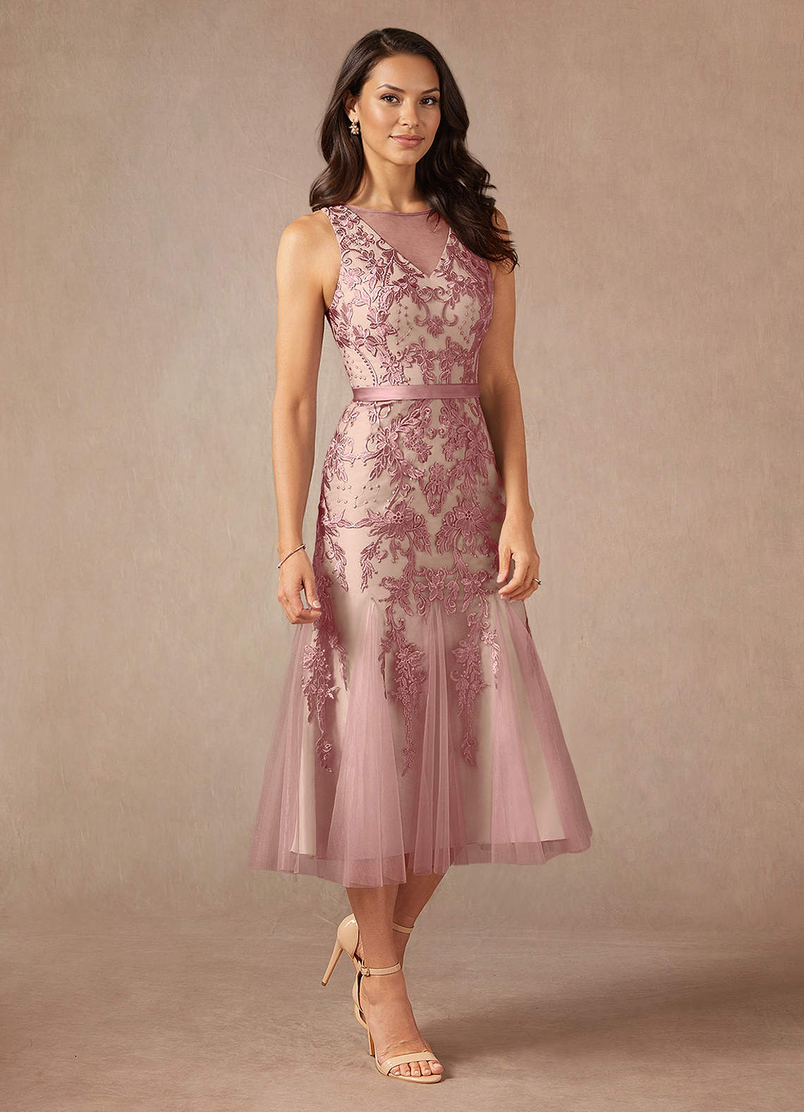 Azazie Herrin Mother of the Bride Dresses Dusty Rose Champagne Mermaid Lace Dress image1