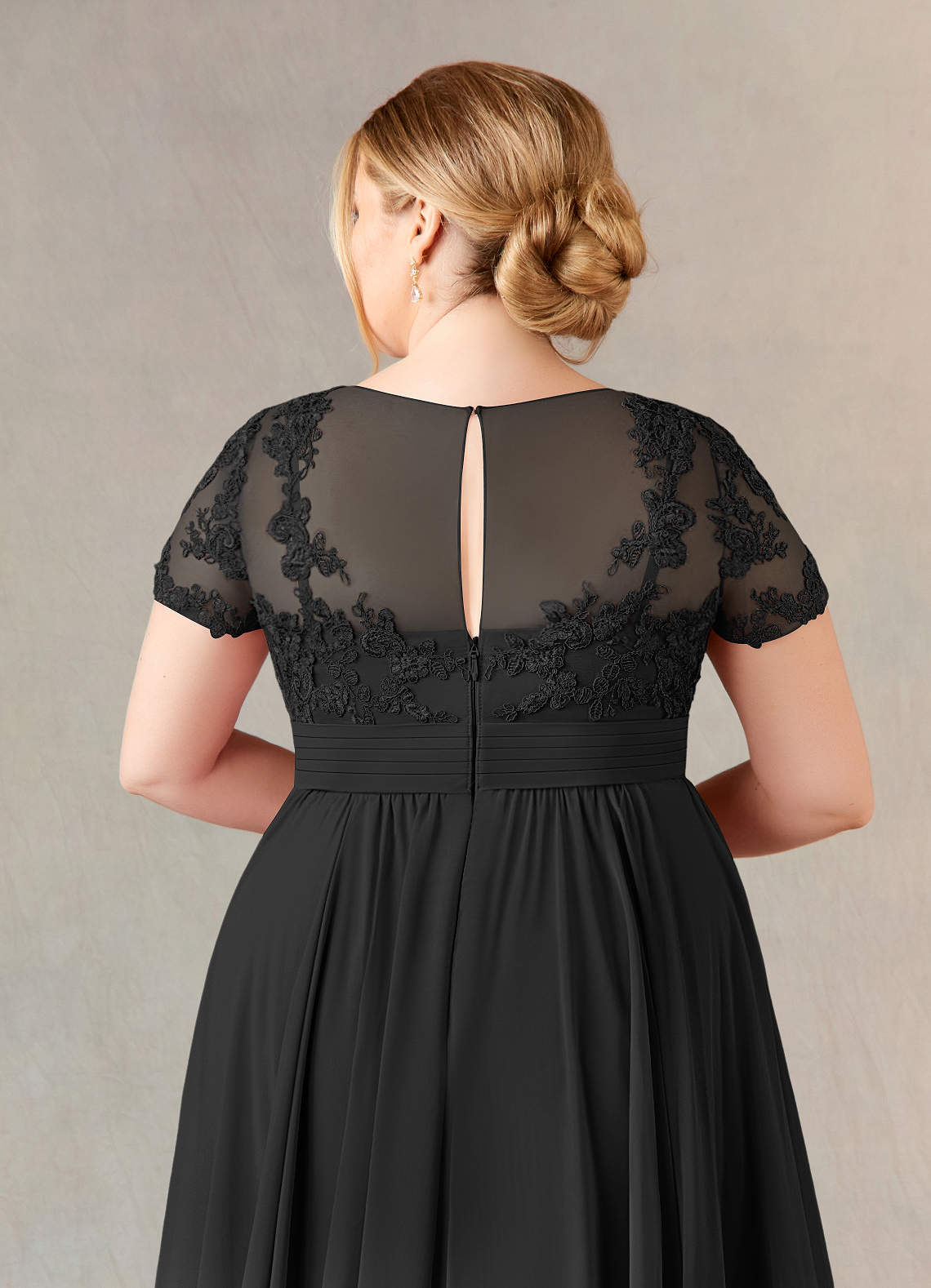 Black A-Line Lace Chiffon Dress