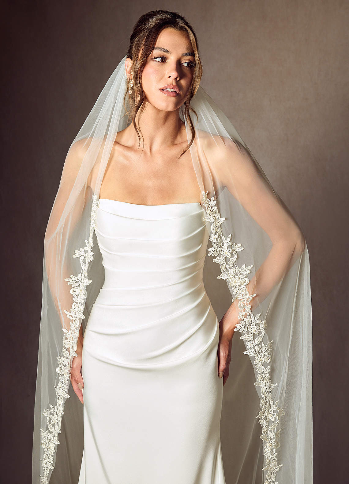 front Cordelia Flower Lace Chapel Length Veil