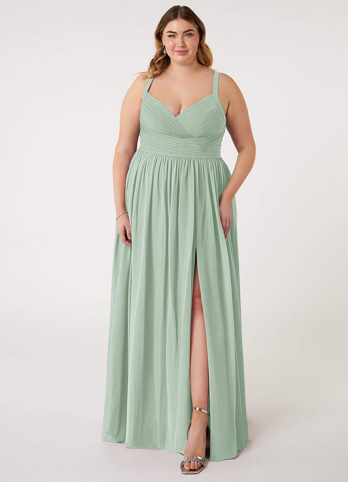 Azazie Chanel Bridesmaid Dresses Agave A-Line Pleated Chiffon Dress image1