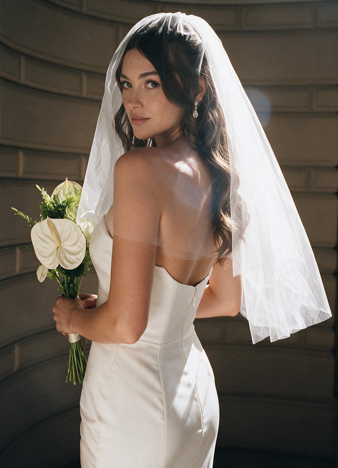 layered veil dress Simple Waist Length with Blusher cathedral vs royal veil