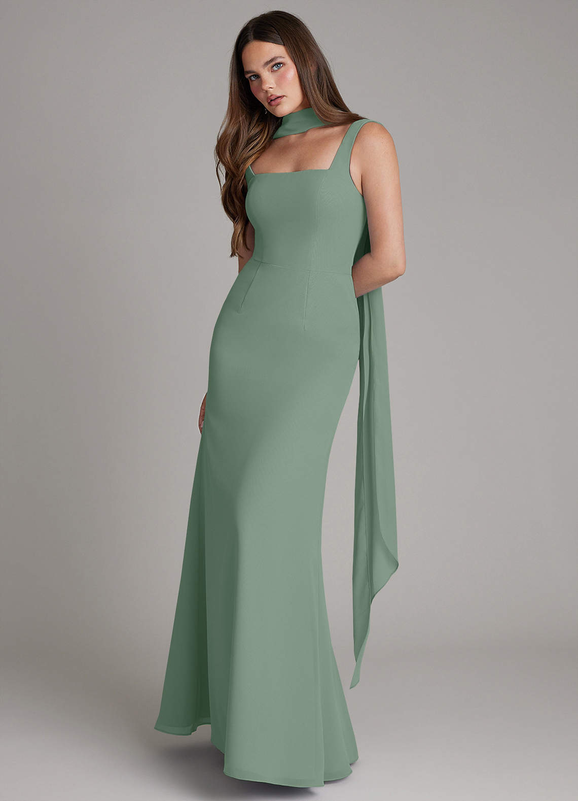 square neck sage green dress Azazie Katya Ready to Ship Silver Chiffon Bridesmaid Dresses Ribbed knit dress
