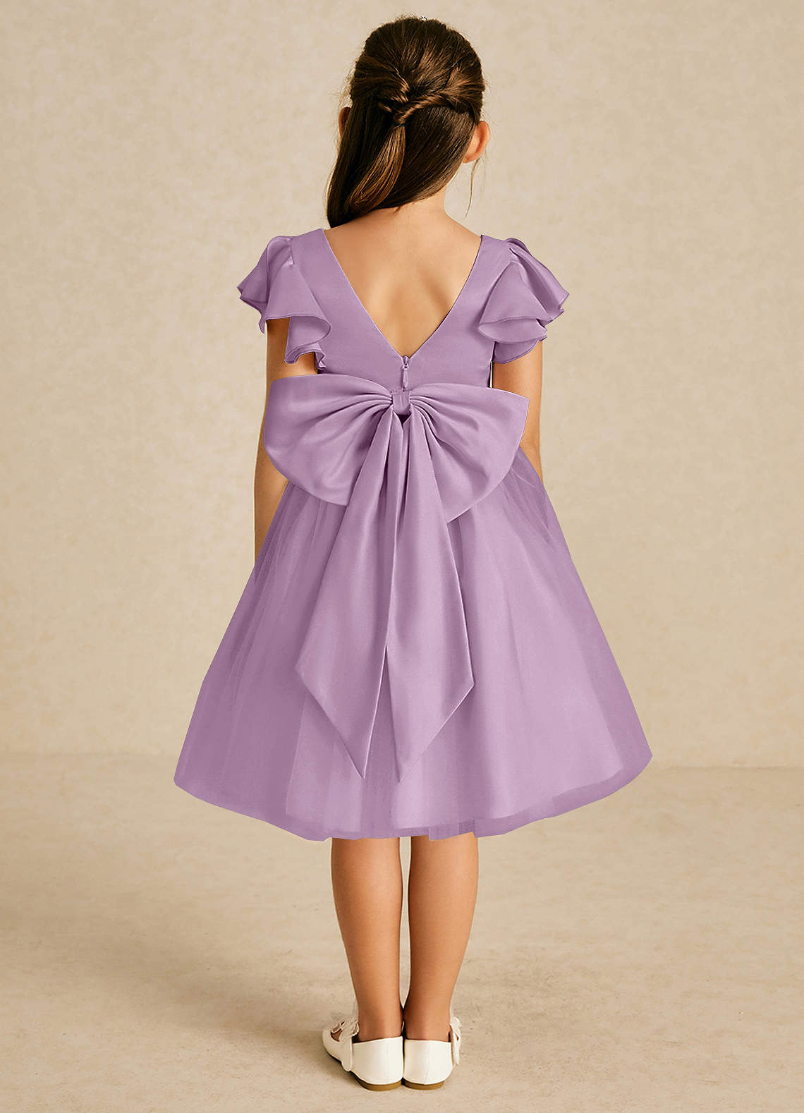 Azazie Kaeya Flower Girl Dresses Wisteria A-Line Bow Tulle Dress image1