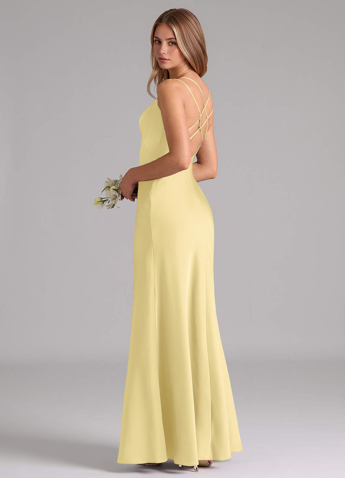 Azazie Suttona Brautjungfernkleider A-Linie Plissee Stretch-Satin Kleid Zitronensorbet image1