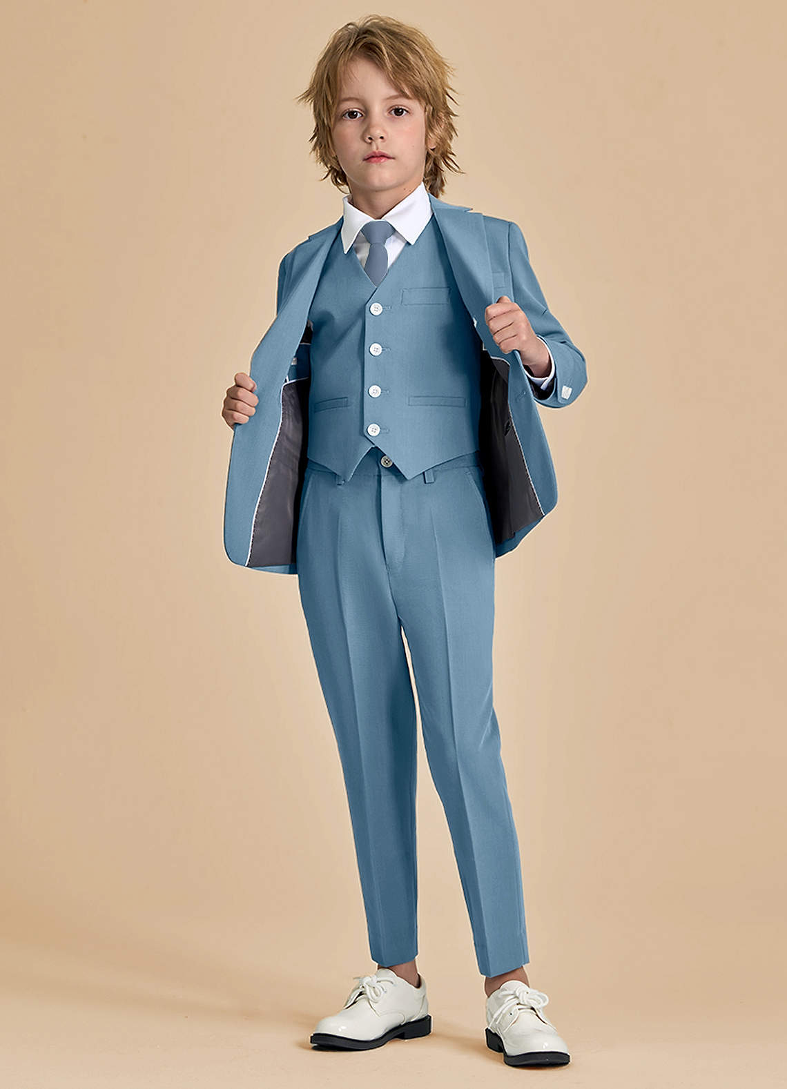 front Oliver Boys Light Blue 5-Piece Suit With Pre-tie