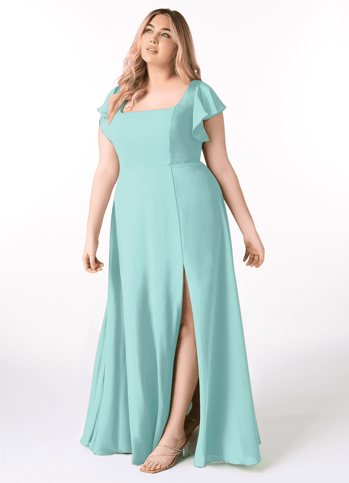 Azazie Bondi Bridesmaid Dresses Aqua A-Line Ruffled Chiffon Dress image8