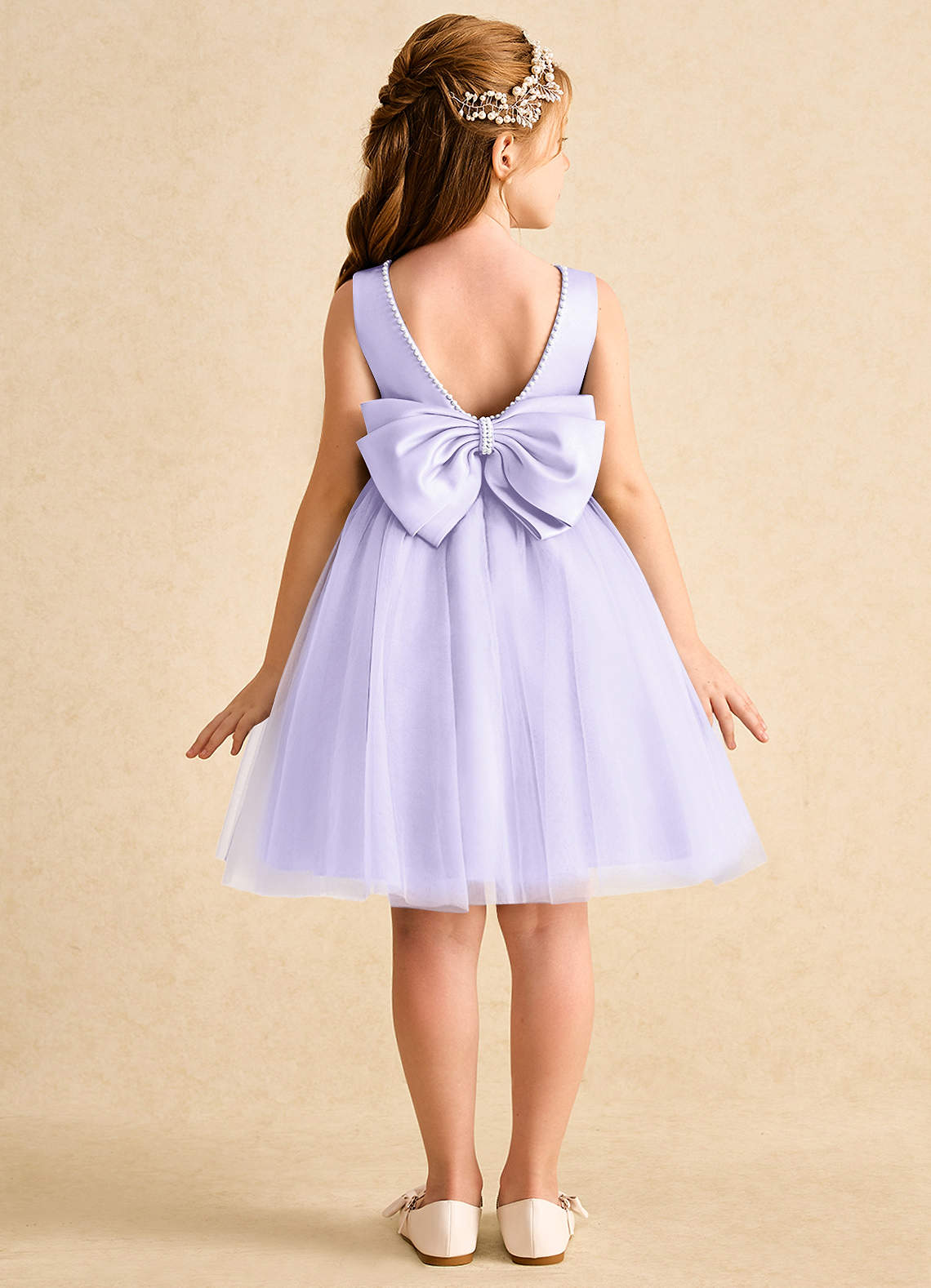 Azazie Jani Flower Girl Dresses Lilac A-Line Bow Tulle Dress image1