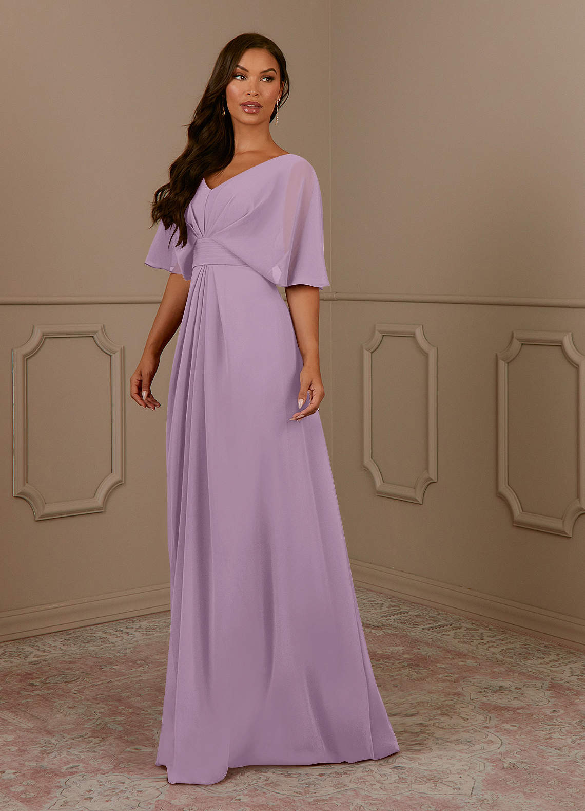 Azazie Oksana Mother of the Bride Dresses Wisteria A-Line V-Neck Pleated Chiffon Dress image1