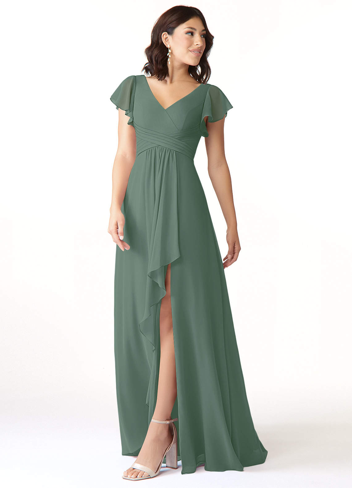 Azazie Omari Bridesmaid Dresses Eucalyptus A-Line Chiffon Dress image6