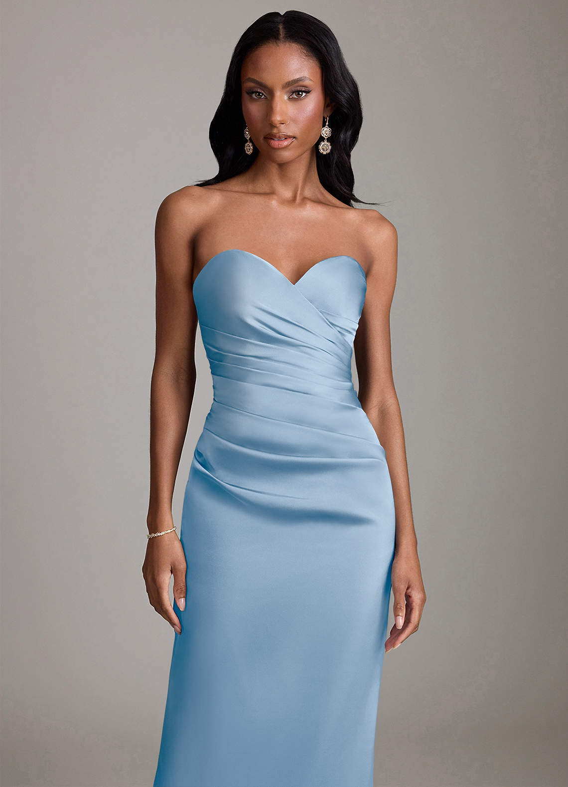 Azazie Sonora Powder Blue Stretch Satin Bridesmaid Dresses | Azazie AU
