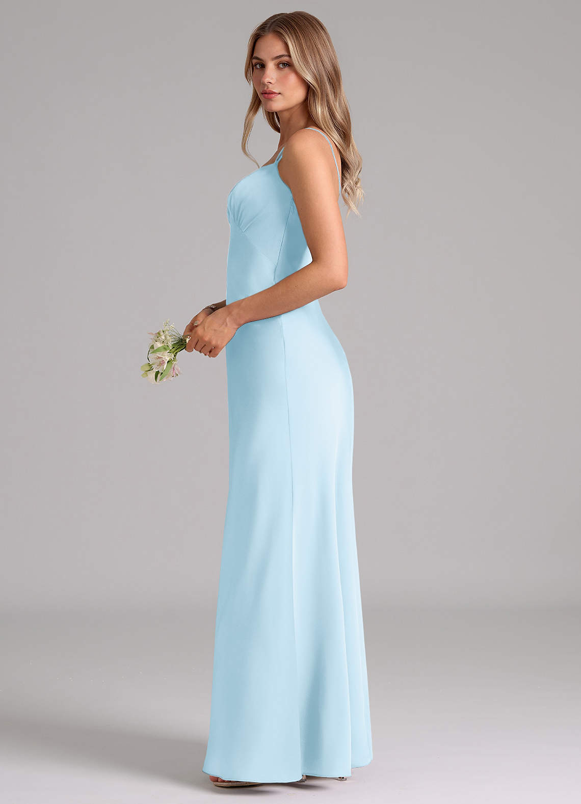 Azazie Suttona Brudtärnklänningar Klä av A-Linje i Stretch Satin Plisserad Himmelsblå image4