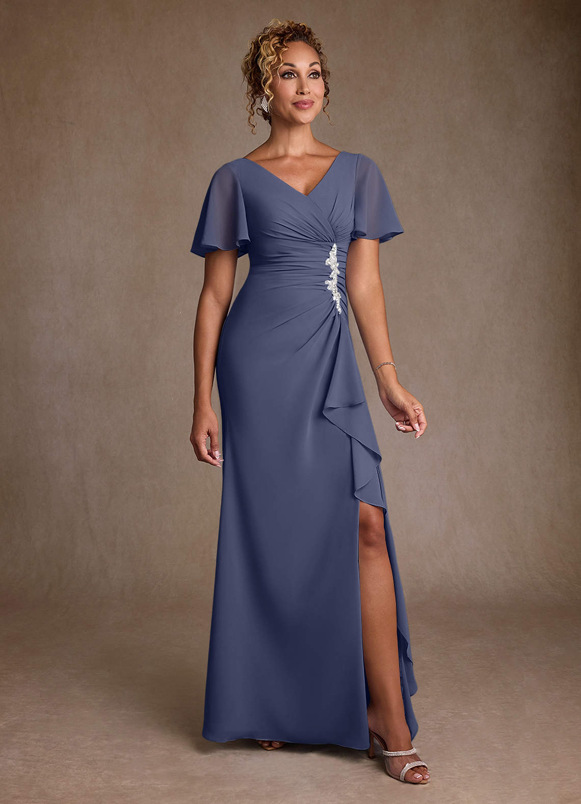 Azazie Suffolk Abiti per la Madre della Sposa Abito A-Line in Chiffon Plissettato Stormy image1