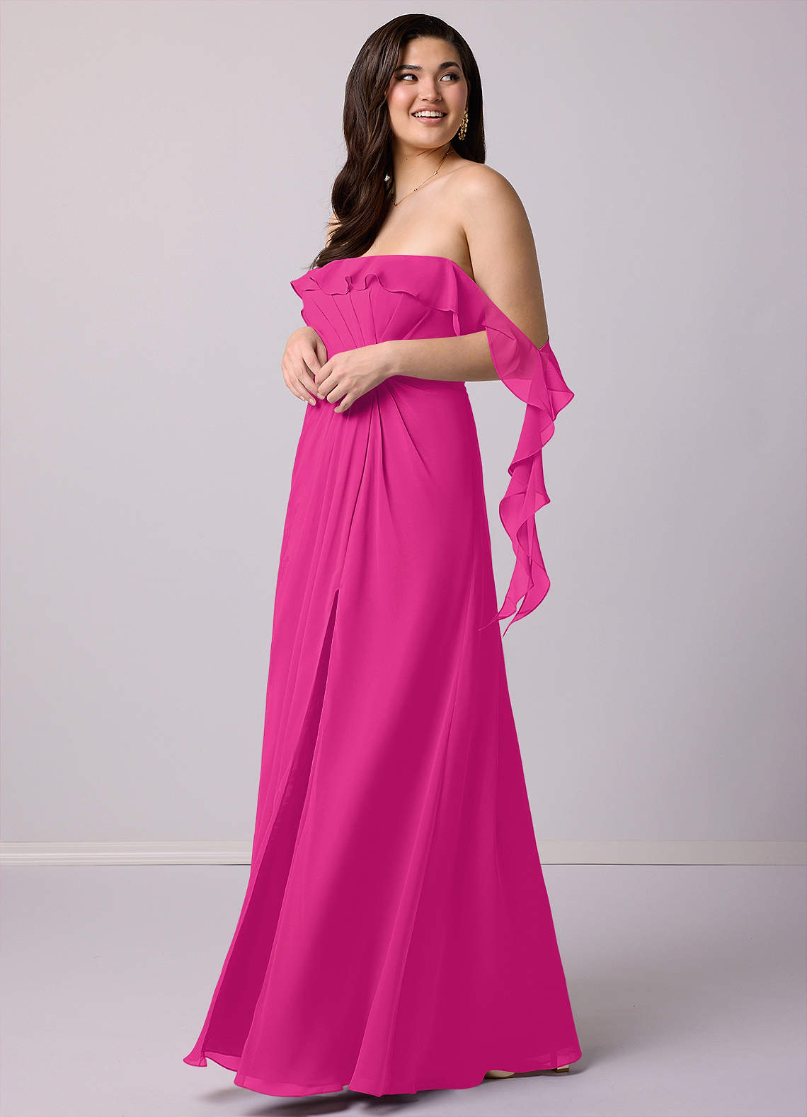 Barbie ♥ Azazie Bridesmaid Dresses A-Line Off the Shoulder Chiffon Floor-Length Dress image10