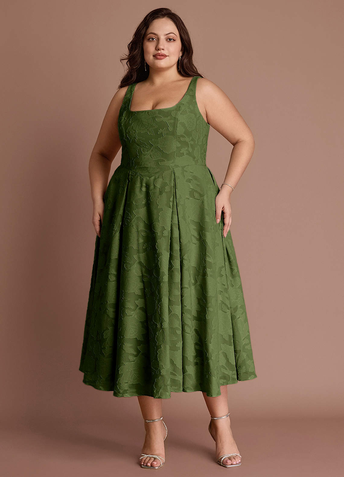 Amalie Olive A-line Midi Dress image1