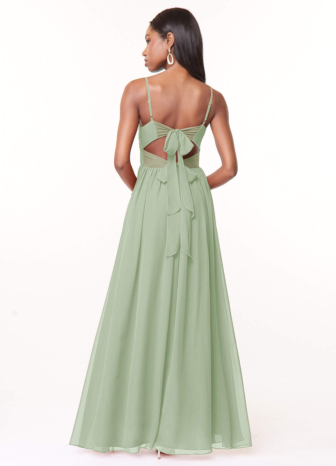 Azazie Zeya Bridesmaid Dresses Dusty Sage A-Line V-Neck Pleated Chiffon Dress image2