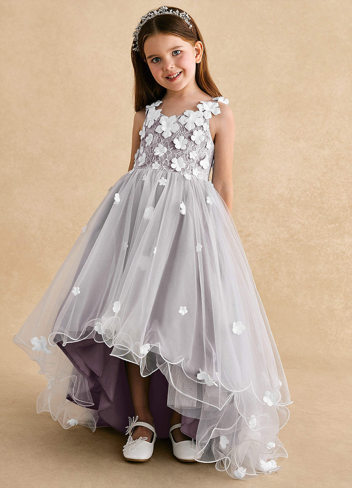 Azazie Celia Flower Girl Dresses Dusk A-Line Lace Tulle Dress image5