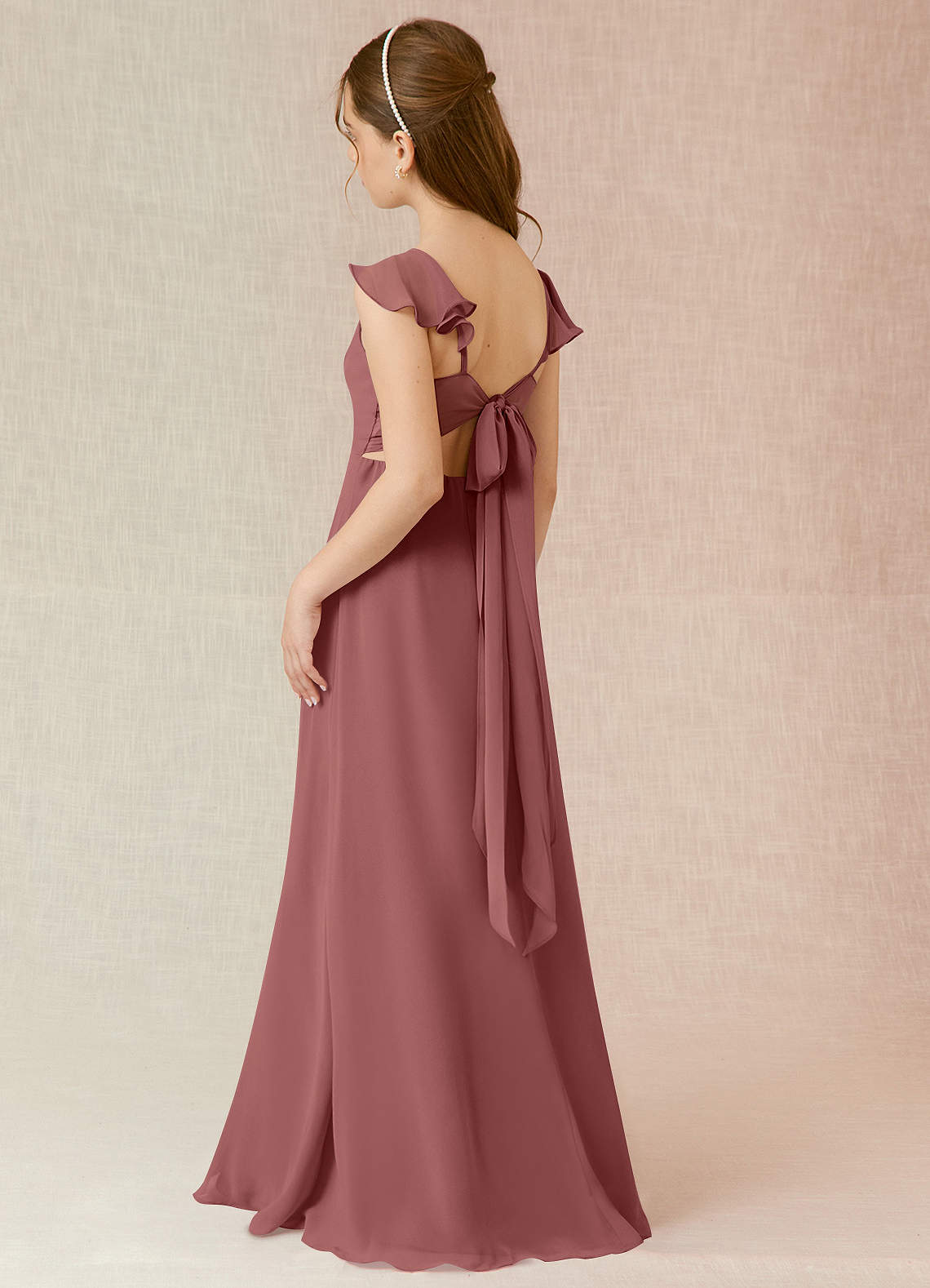 Azazie Everett Junior Vestido de Amatista de Gasa de Corte en A image3