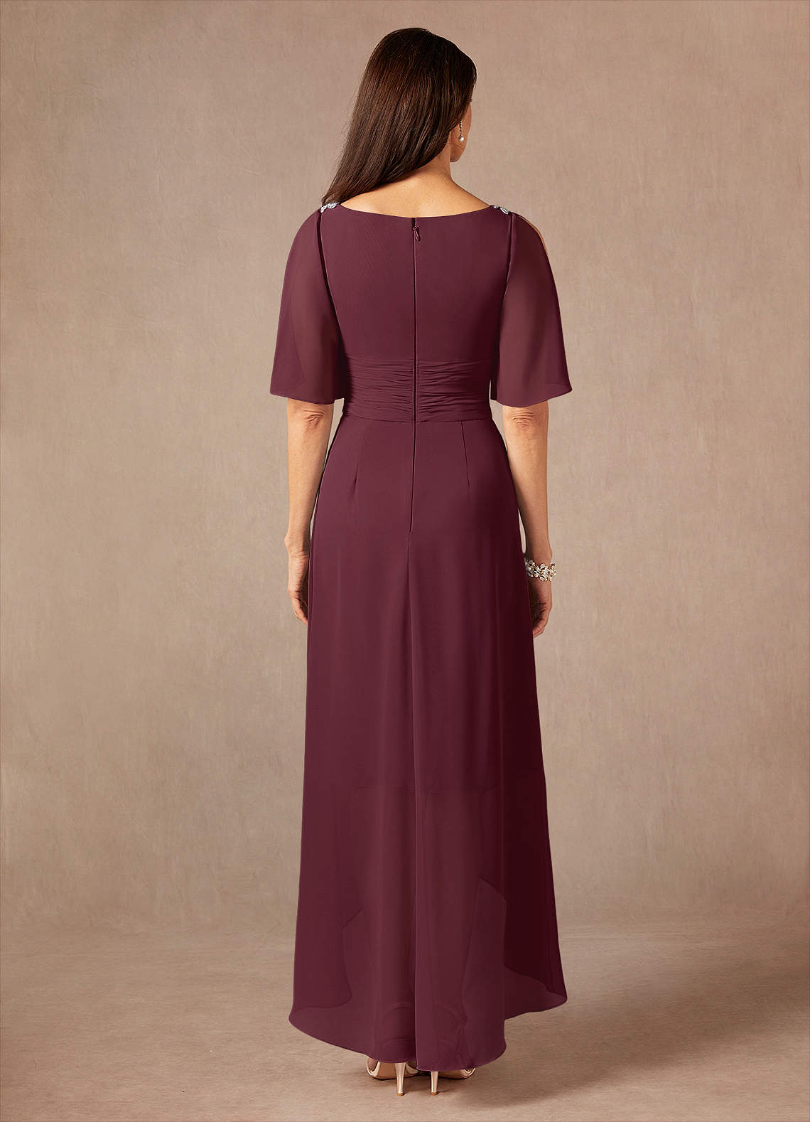 Azazie Pascual Mother of the Bride Dresses Cabernet A-Line Pleated Chiffon Dress image3