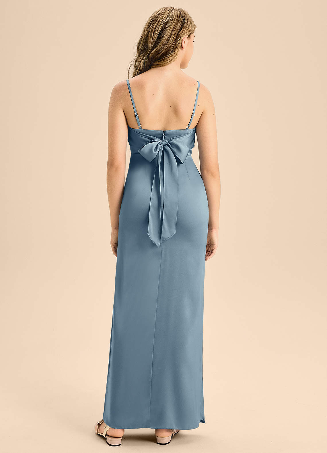 Azazie Mai Junior Dusty Blue A-Line Sweetheart Neckline Stretch Satin Dress image1