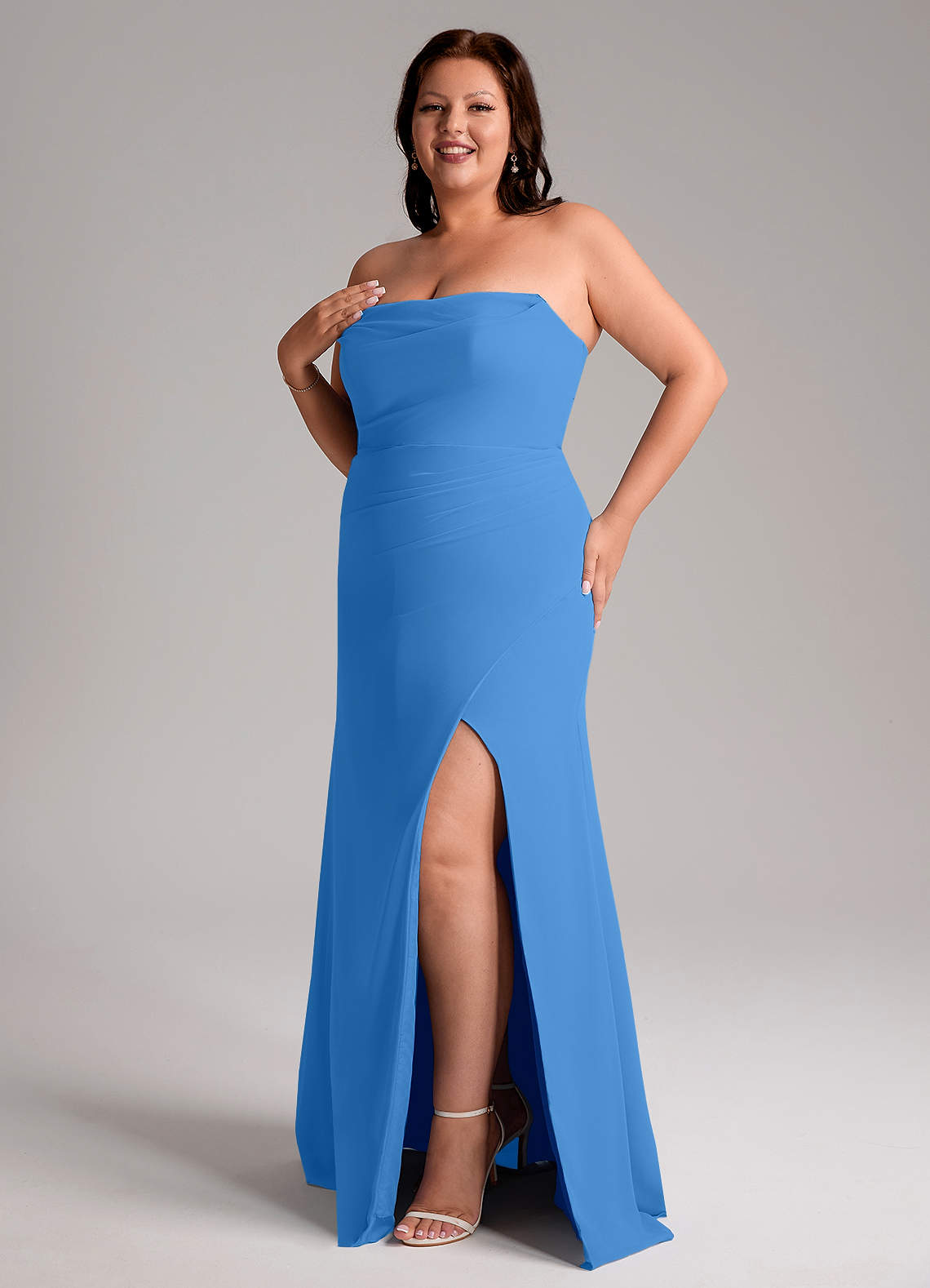 Azazie Leonis Blue Jay Chiffon Bridesmaid Dresses | Azazie
