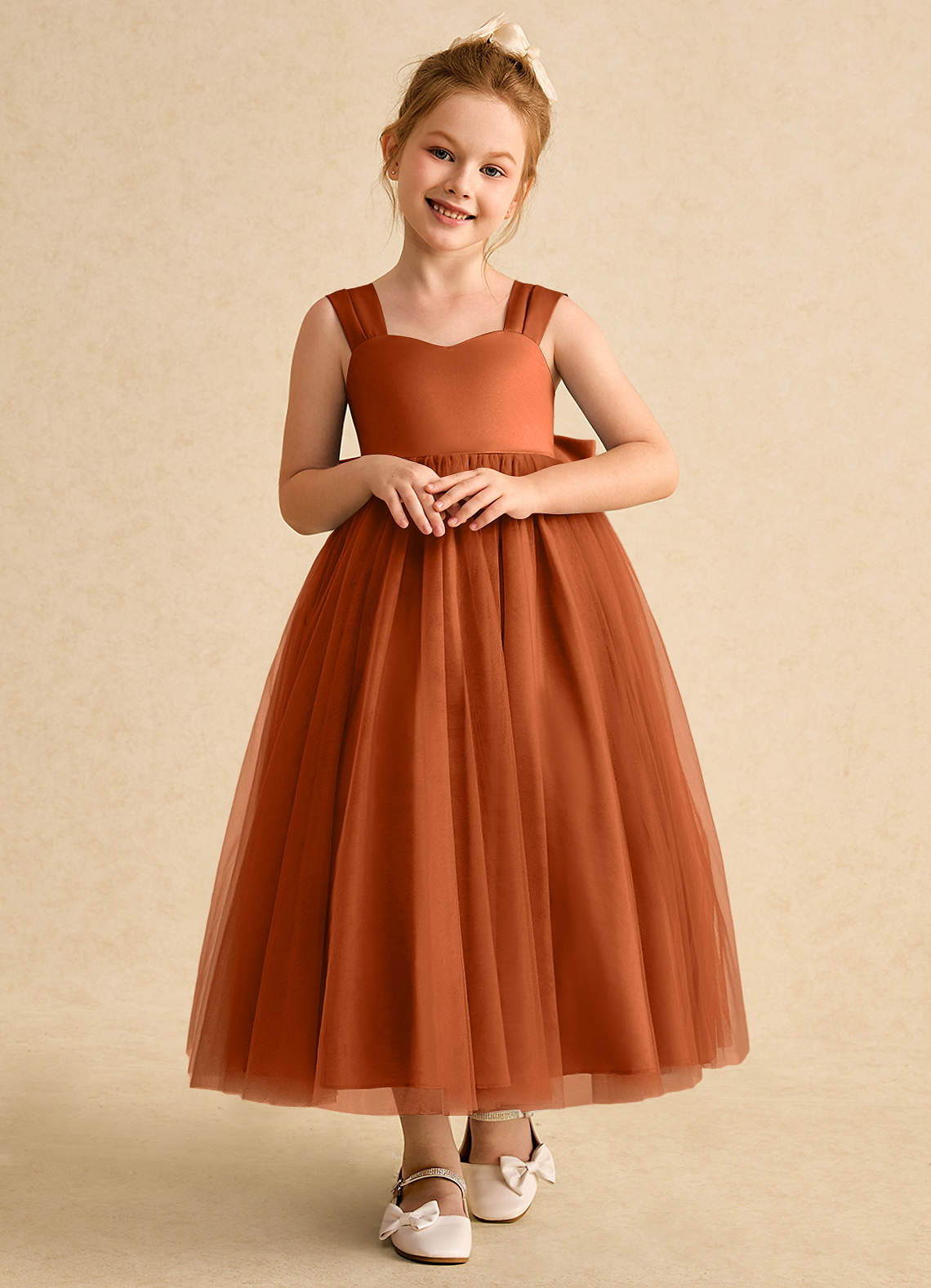 Azazie Chickadee Burnt Orange Ball-Gown Sweetheart Neckline Matte