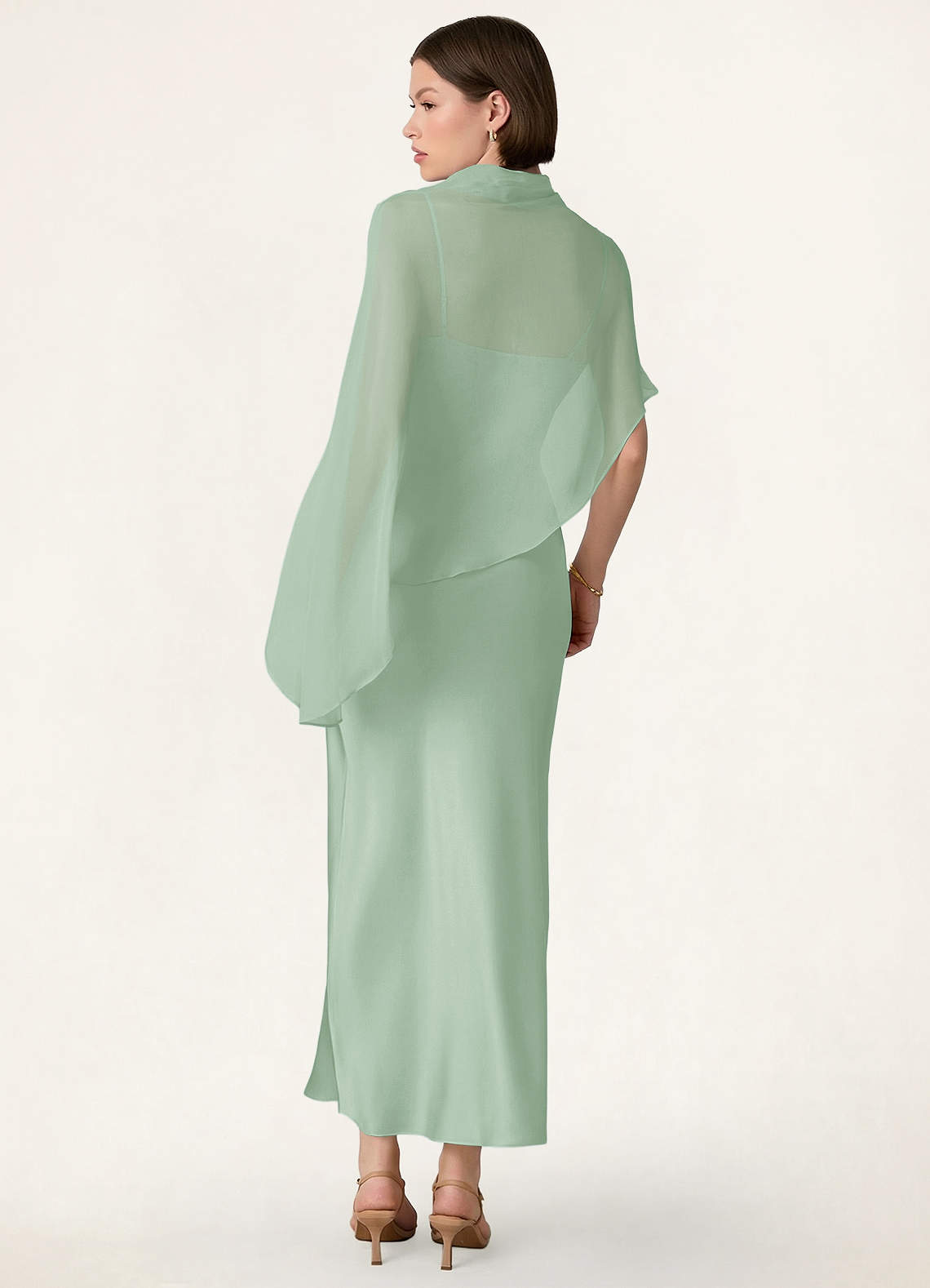 front Azazie Matching Color Chiffon Bias Cut Cape