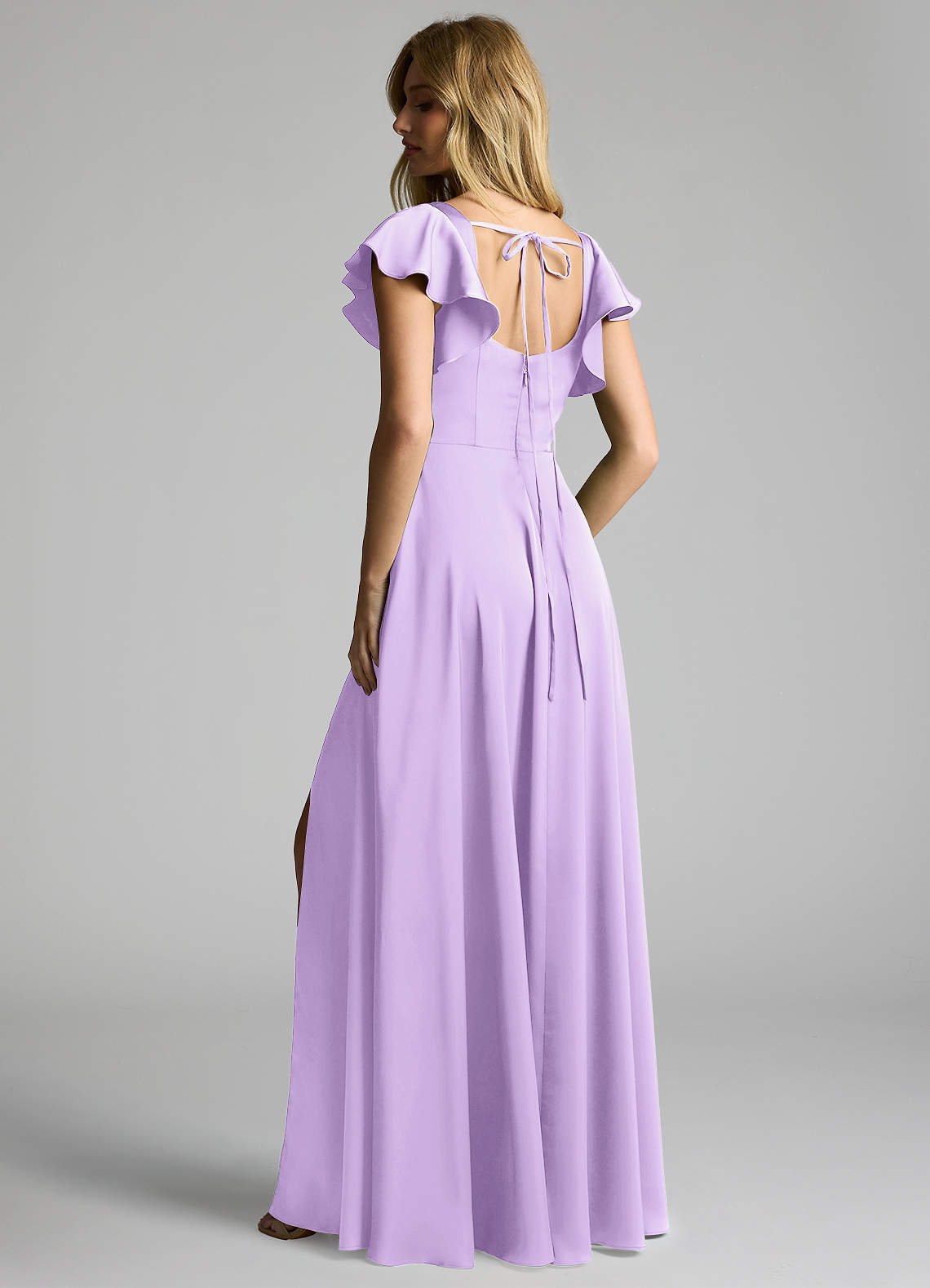 Azazie Bondi Bridesmaid Dresses Lilac A-Line Bow Stretch Satin Dress image1
