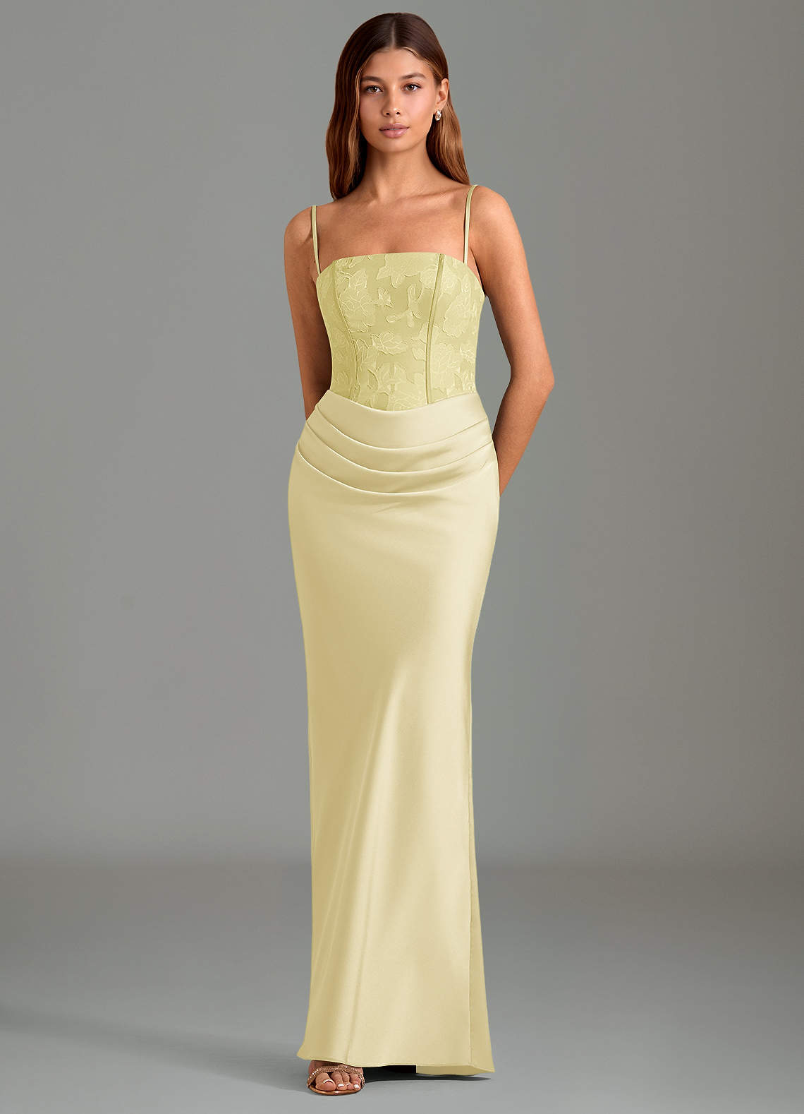 Azazie Emilia Jurken voor bruidsmeisjes Jurk van Stretch Satijn met Zeemeermin Strapless Citroensorbet image3