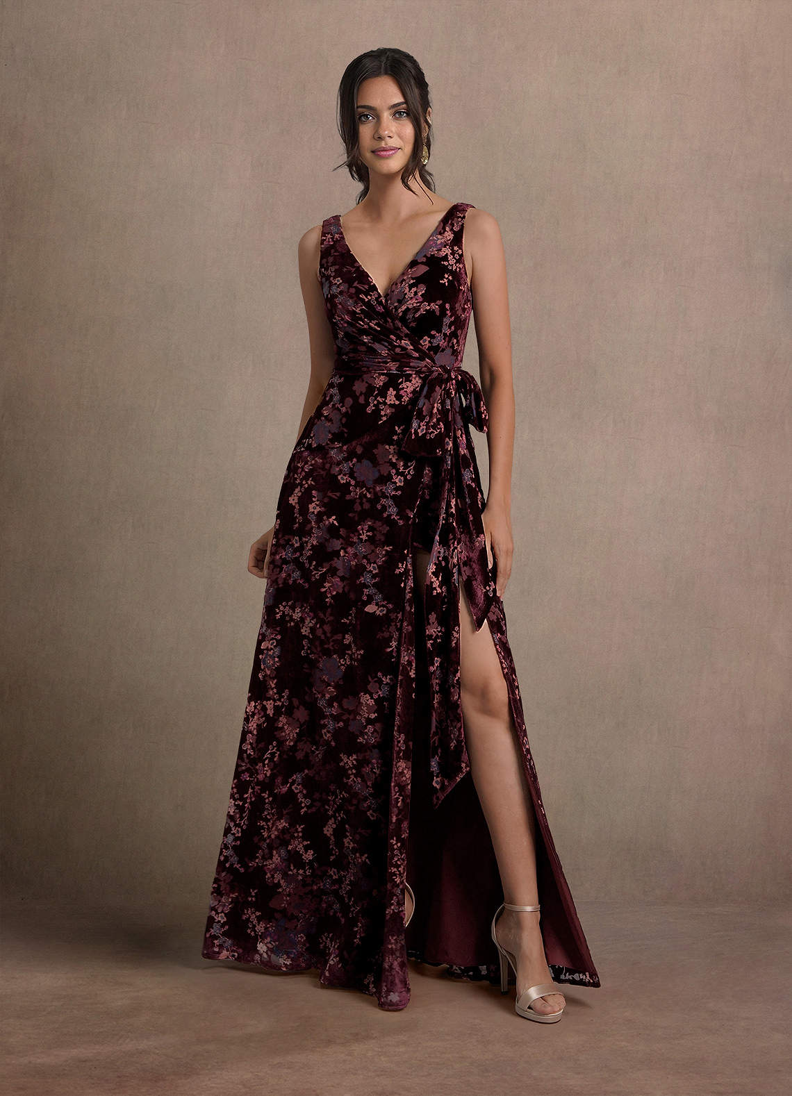 Kristina Wine Gray Multi Maxi Dress Azazie