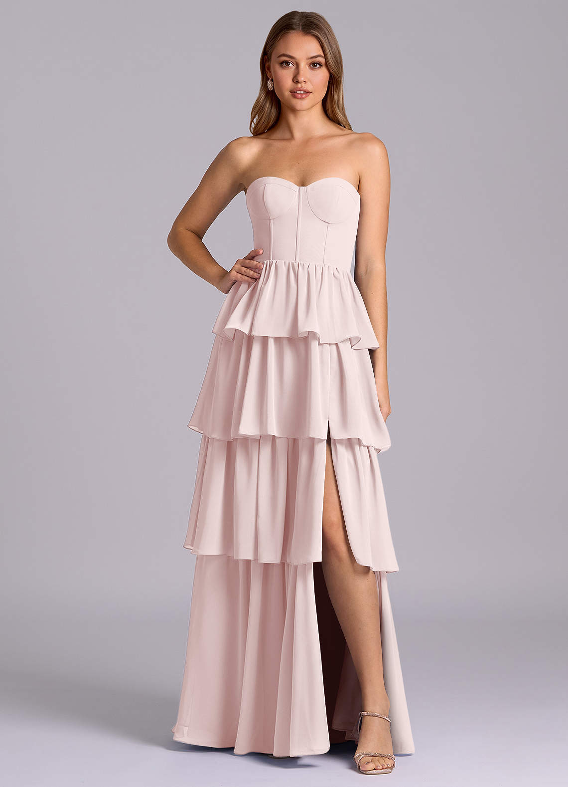 Azazie Faye Bridesmaid Dresses Blushing Pink A-Line Sweetheart Neckline Chiffon Dress image1
