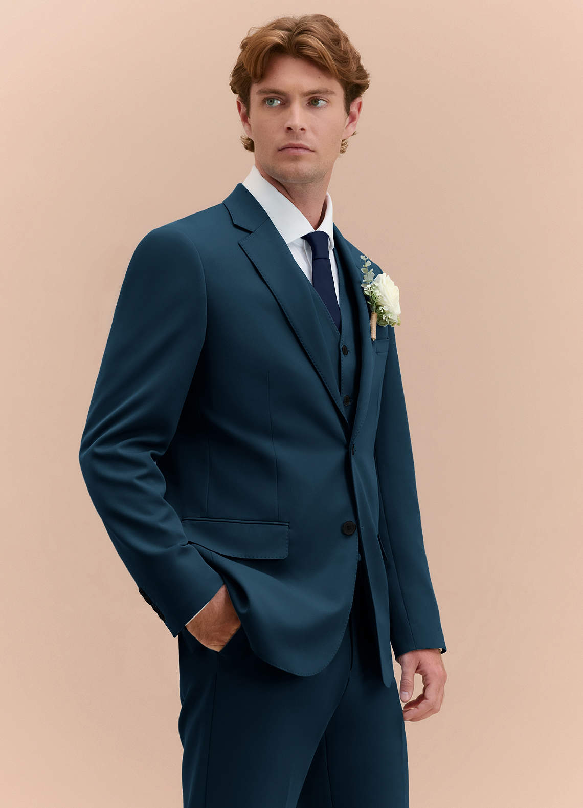 James Dark Navy Structured Stretch 3-piece suit | Suit Sets |Azazie