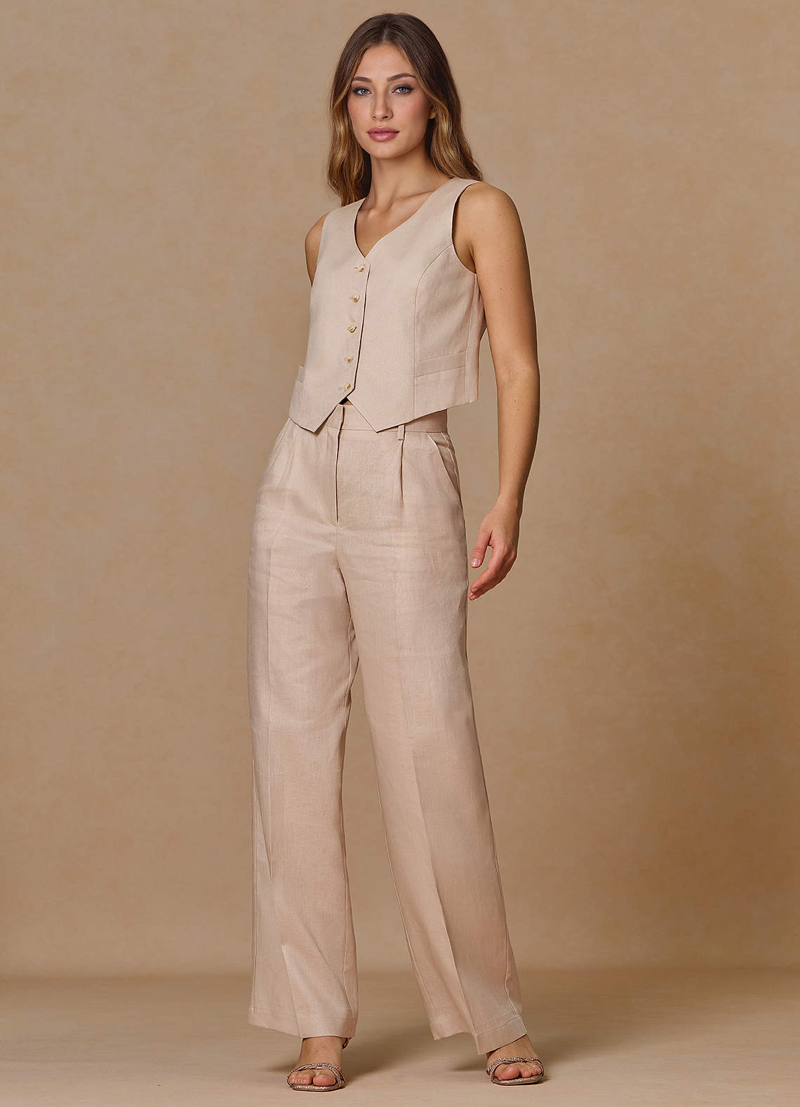 front Belicia Tan 100% pellavainen 3-osainen puku