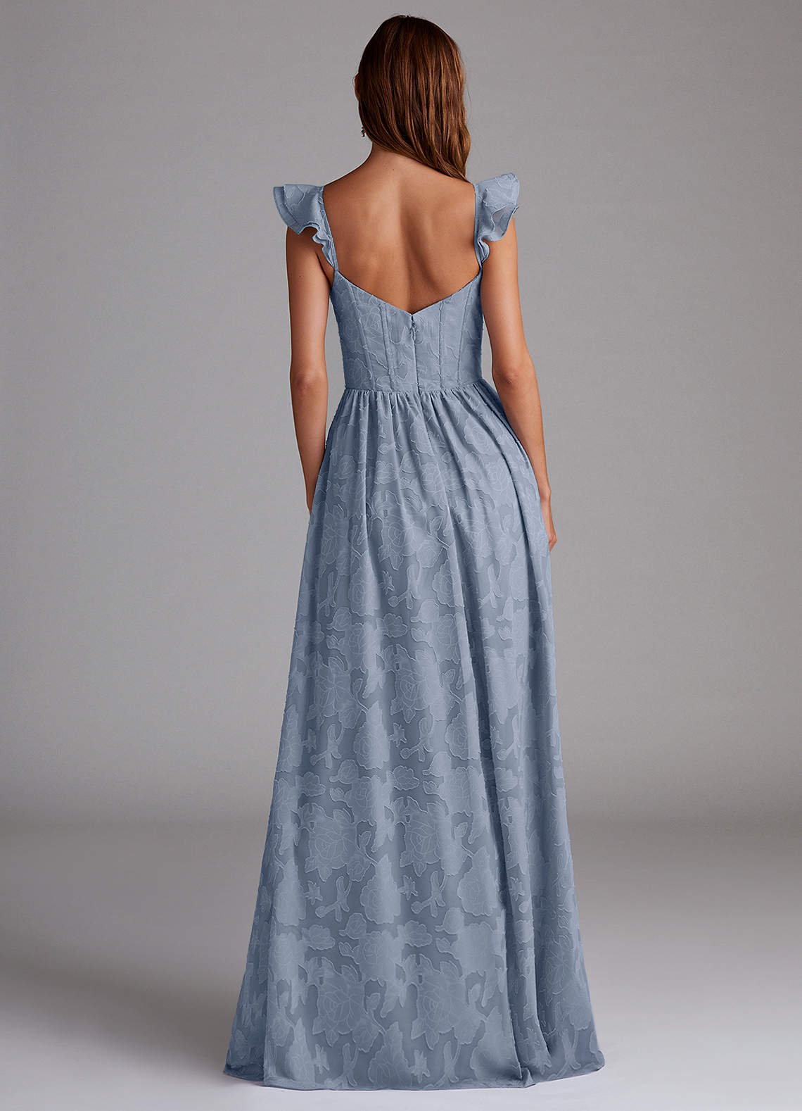 Azazie Denisse Bridesmaid Dresses Dusty Blue A-Line Ruched Floral Burnout Dress image2