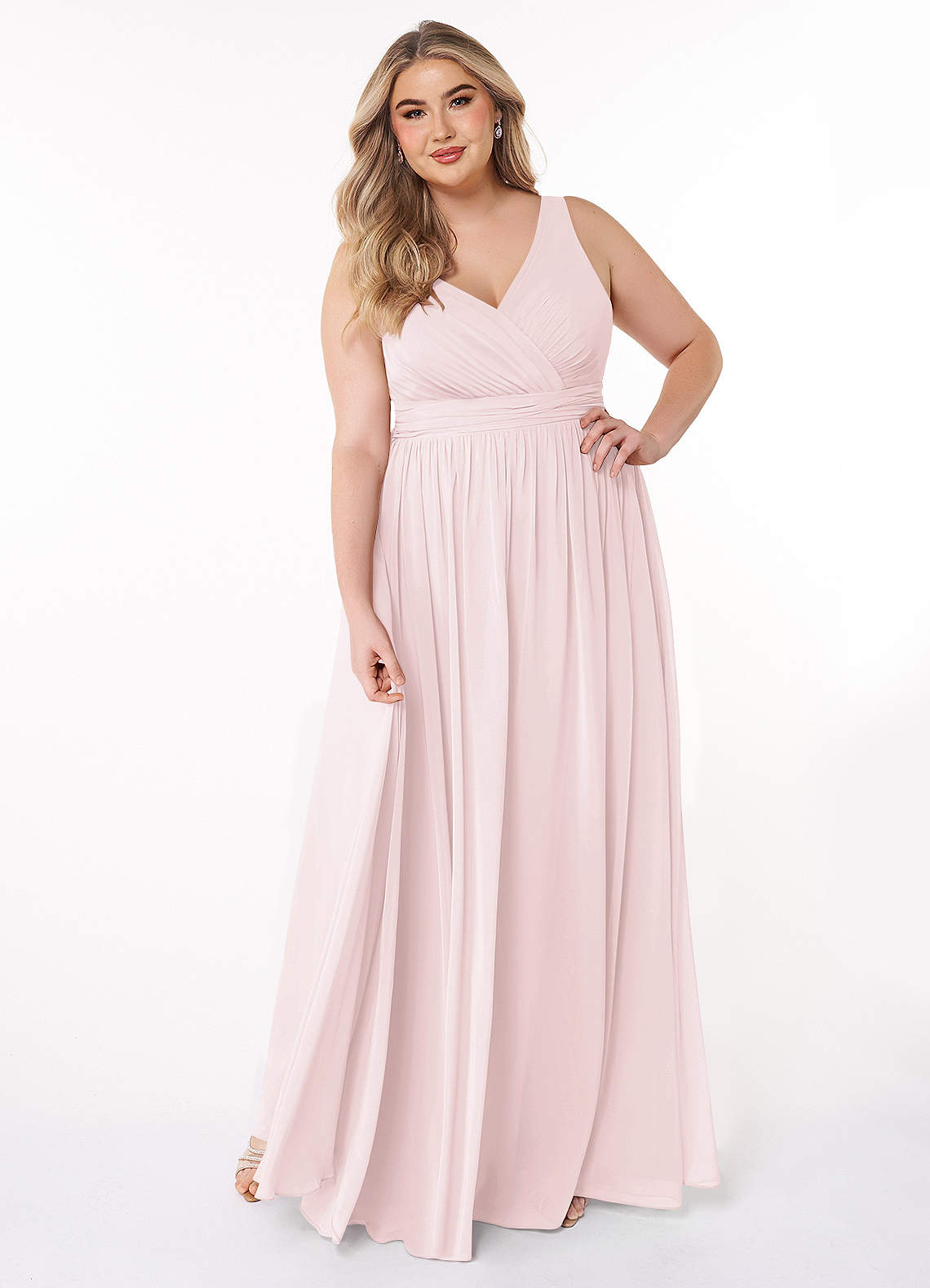 Azazie Kora Brautjungfernkleider A-Linie Plissee Chiffon Kleid Zartrosa image1