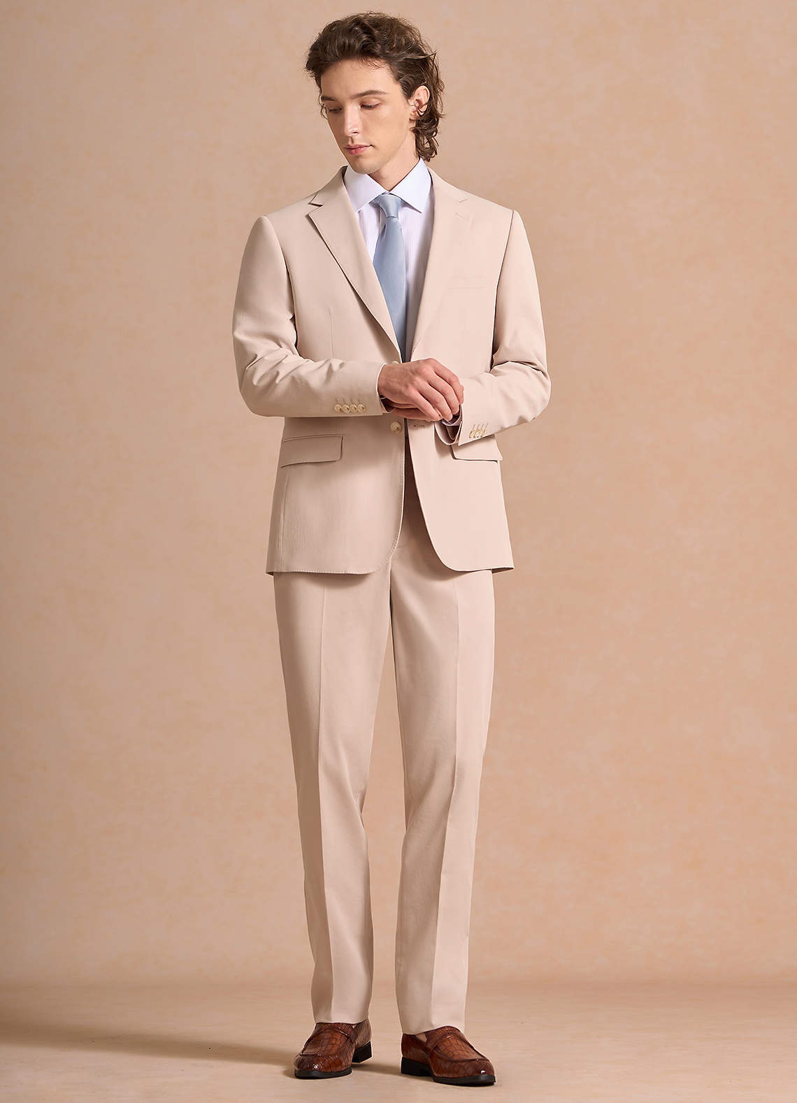 front Carter Tan Cotton Linen Blend Suit
