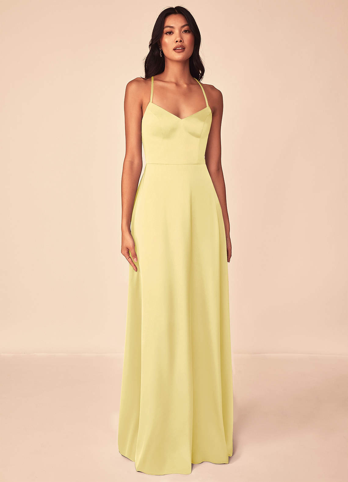 Azazie Mei Bridesmaid Dresses Lemon Sorbet A-Line V-Neck Stretch Satin Dress image1