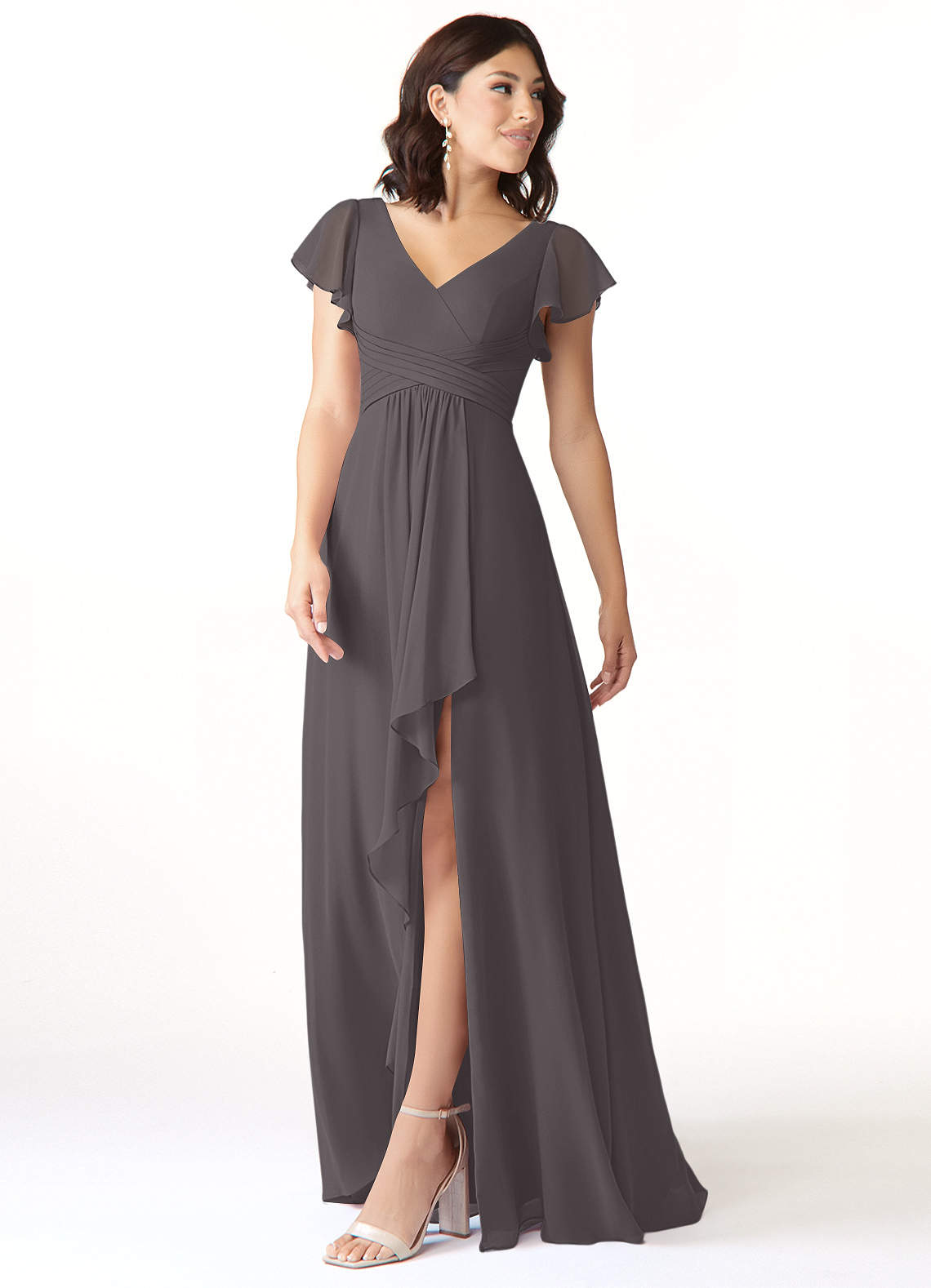 Azazie Omari Bridesmaid Dresses Steel Grey A-Line Chiffon Dress image3