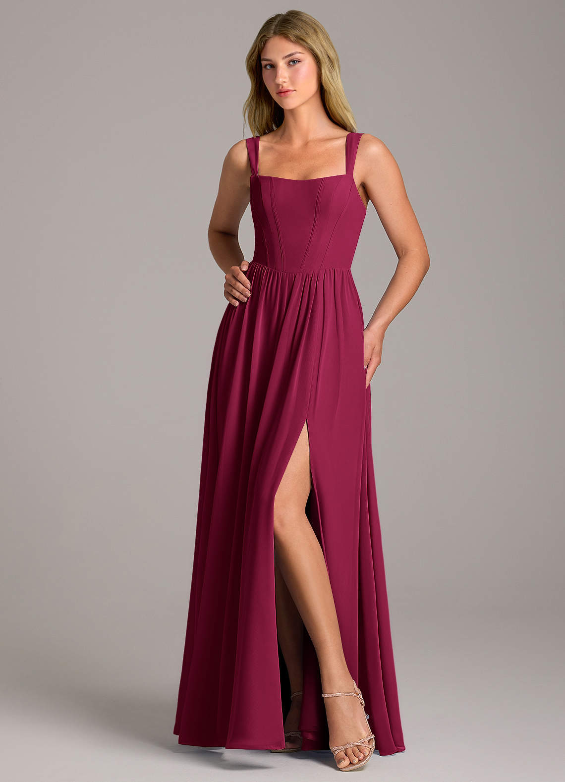 burgundy and pink bridesmaid dresses Azazie Rosaline Chiffon formal appearance 02/26 Haley Platinum Chiffon Bridesmaids Dress Size:3XL