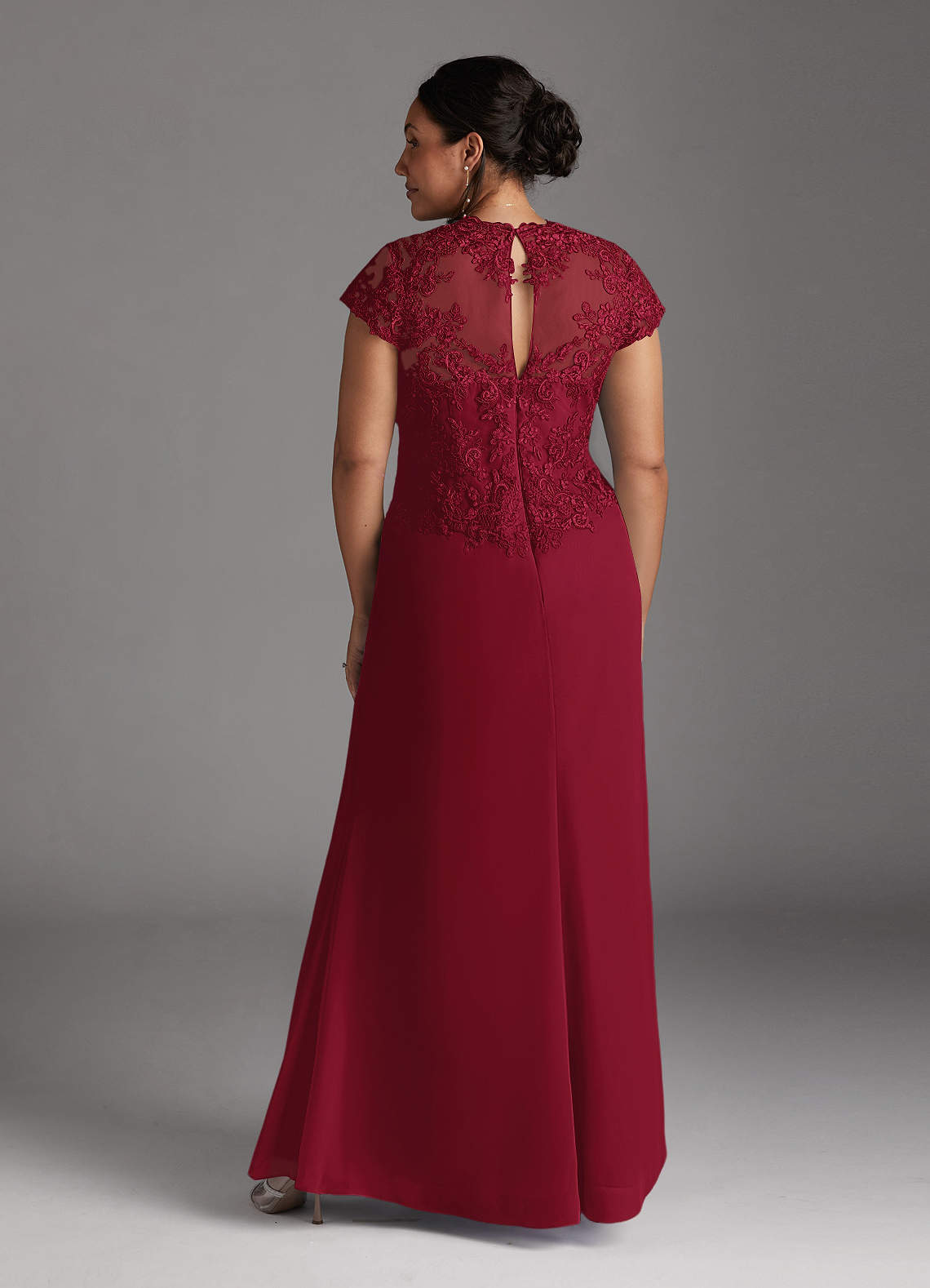 Azazie Junie Mother of the Bride Dresses Burgundy A-Line Lace Chiffon Dress image7