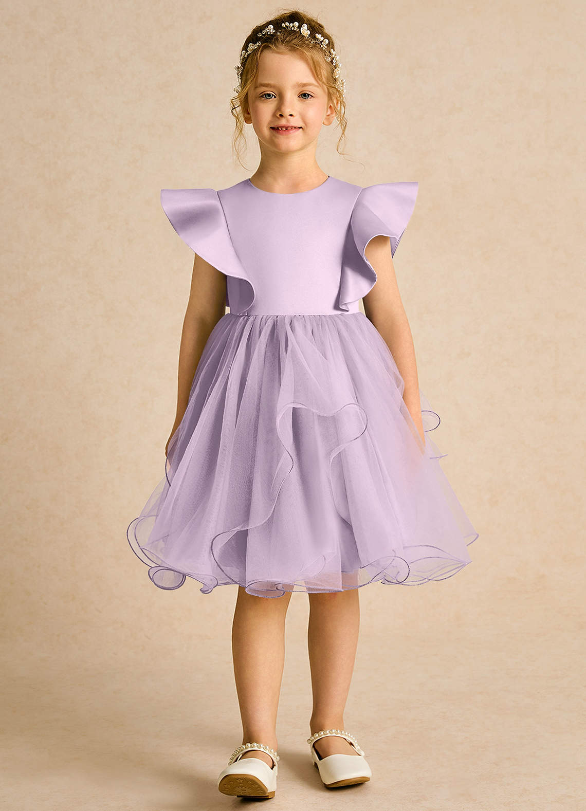 Azazie Chirp Robe Demoiselle D'honneur Fillette Robe Princesse en Tulle Frostiges Flieder image1