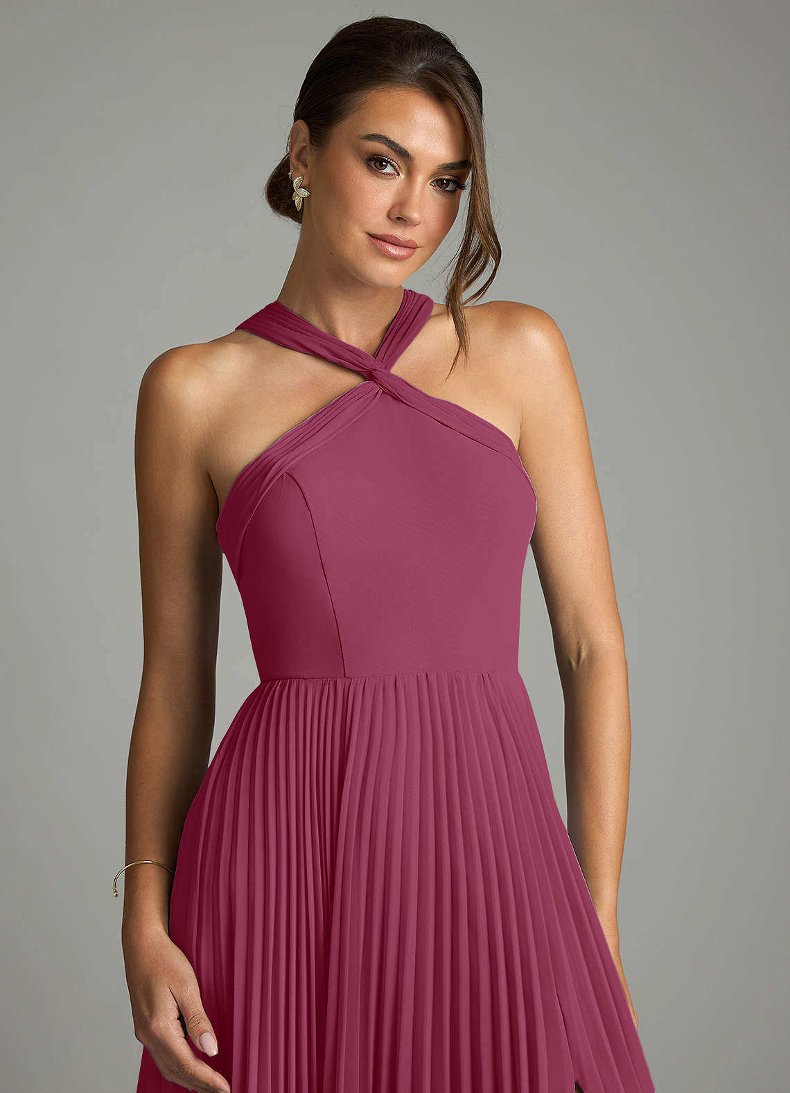 Azazie Afra Abiti da Damigella Abito A-Line in Chiffon Plissettato Gelso image4