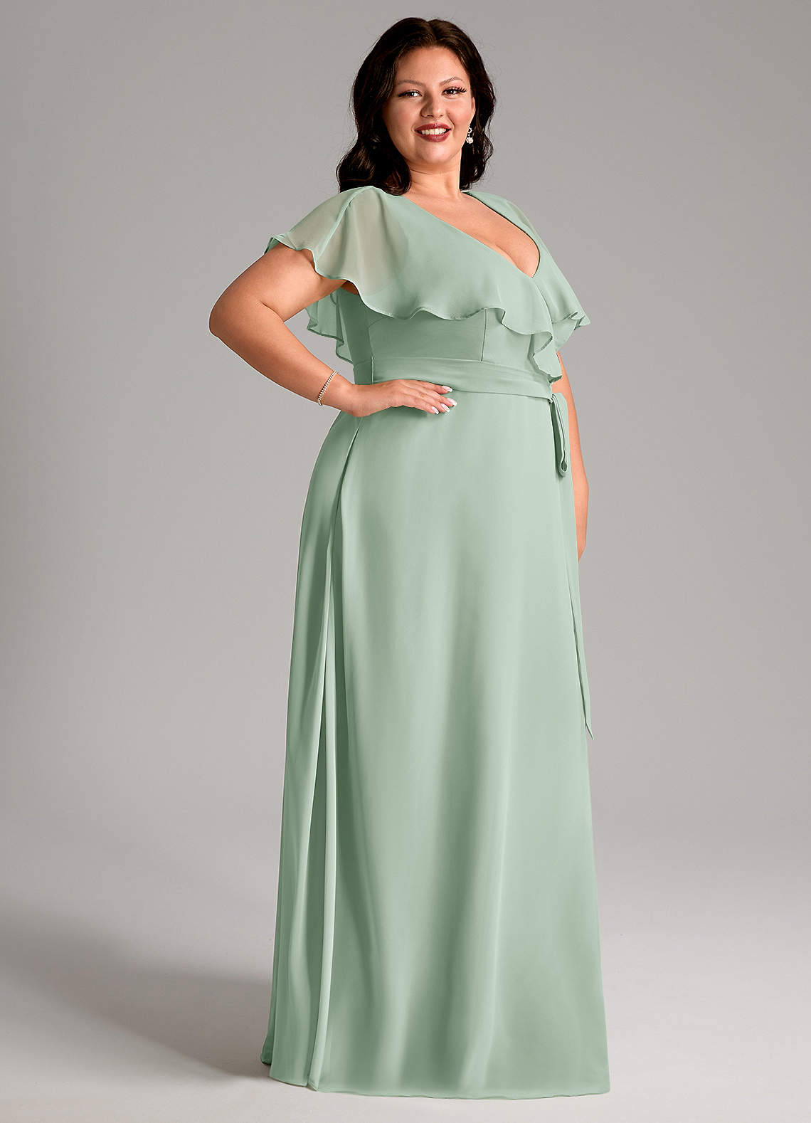 Azazie Lainey Bridesmaid Dresses Agave A-Line with Pockets Chiffon Dress image11